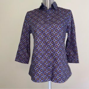 NWT Lands’ End No Iron Supima® Cotton Three-Quarter Sleeve Button-Up Blouse
